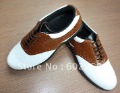 Men's White and Brown Lace-up Full Leather Golf Shoes