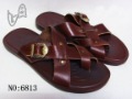 Black and Brown Men's Genuine Leather Owl Design Clip Crossing Band Slipper
