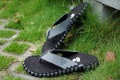 Men's Leather Vamp Hard Bubble Rubber Sole Gray/Light Brown Flip Flops