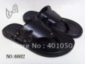 Men's Black Genuine Leather Buckle Wear-resisting Slippers