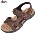 Brown Genuine Leather Men's Ankle-Wrap Ventilated Beach Sandals