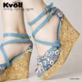 Lady's Fashion Comfortable Colorful Flowers Print Ankle Straps High Heeled Sandals