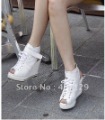 Women's White Leather Lace-Up High Heel Roman Sandals