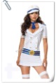 Sexy Airline Stewardess Cosplay White & Dark Blue Cotton Costume