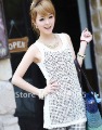 White With Black Dots Sleeveless Camisoles