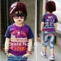 Korea Style Purple Pure Cotton O-Neck Short Sleeve Little Boy's T-shirt