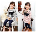 Children's Bow Long-sleeved Striped O-Neck T-shirt