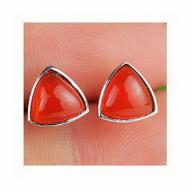 Women Silver Red Natural Agate Triangle Shape Earrings