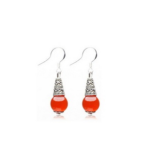 White Gold Plated 925 Sterling Silver with Red Natural Agate Studs Earrings