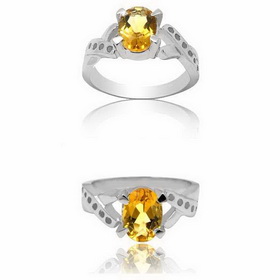 Women Sterling Silver Fashion White Rhinestone Yellow Crystal Ring