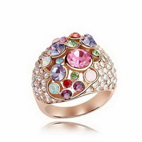 Ladies Silver Plated Shinny Pink Crystal White Diamond Ring