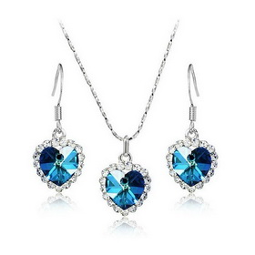 Silver Plated Blue Crystal Diamond Bride Jewelry Sets