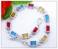 Silver Chain Platinum Plating Colorful Gemstone Square Shape Bracelet