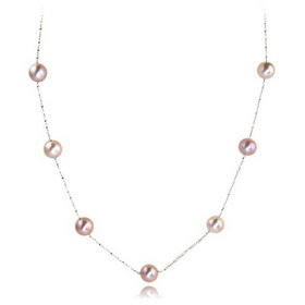 Ladies Three-colours Round Natural Freshwater Pearl with Silver Chains Necklace