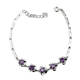 Luxury Style Floriated Silver Inlaid Amethyst Bracelet