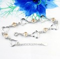 Heart Shape Chained Smoky Quartz Platinum Bracelet