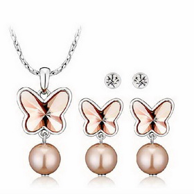 Austria Crystal Necklace Earrings Jewelry Set with 18K Platinum Plated Jewelry