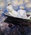 Hand-made Girls In A Boat Scenery Oil Painting