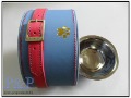 Round-Shaped Blue Leather Stainless Steel Pet Feeder with Collar