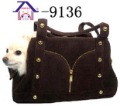 Brown Zipper Fashion Velour Leather Pet Bag