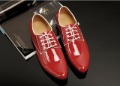 Men's Leather Lace-up Rubber Sole Red Shinny Leisure Shoes