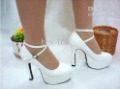 Women's White Genuine Leather Pumps High Heeled Ankle Straps Bridal Shoes