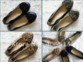 Ladies' Western Style Round Toe Comfortable Appliques Genuine Leather Flat Shoes