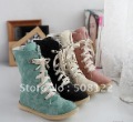 New Women Round Toe Lace-up Buckle Flat Snow Boots
