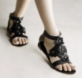 Women PU Leather Waterproof Flowers Flat Sandals