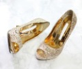 Peep Toe High Heel Gold Pumps Evening Dress Shoes for Women