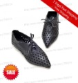 Women's Black Lace-up Cusp PU Slip-on Loafers