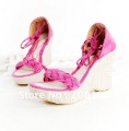Women's Suede Band Tassel Canvas Covered Heel Platforms Shoes