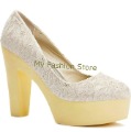 Women's Lace Embroider Flower Cuban Heel Platform Shoes