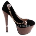 Girls' Black Round Toe Chains High Heel Platform Shoes