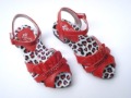 Girls Baby Red PU Leather Sandals with Flowers