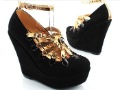 Ladies' European Style Modern Black Suede Vintage Wedges Sandals