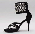 Ladies' Roma Black Hollow Zipper High Heeled Clogs