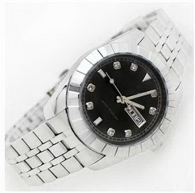 Amanda49 Generous Rhinestones Hour Marks Watch with Stopwatch (Silver)