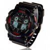 Amanda49 Rubber Double Movement Watch w/ Alarm and Day of Week - Black with Red