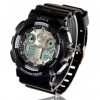 Amanda49 Rubber Double Movement Watch w/ Alarm and Day of Week - Black with White
