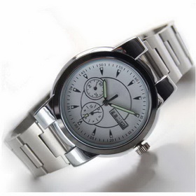 Amanda49 Fashion Waterproof Chronometer Japan Movt White Dial Watch with Strip Hour Marks and Date Display- White