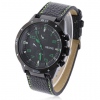 Amanda49 Chic 9064 Round Dial Leather Wrist Watch with Green Numerals Hour Marks for Men - Black