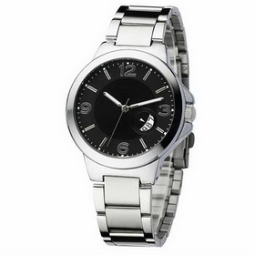 Amanda49 Stylish 8058 12 Silver Strips Hour MarksMen's Analogue Quartz Wrist Watch with Black Dial & Date Display- White