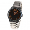 Amanda49 Stylish Overfly 8516 Round Black Dial Stainless Steel Wrist Watch with 3 Orange Arabic Numerals Hour Marks - White