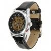 Amanda49 Stylish Round Dial Auto Automatic Mechanical Leather Quartz Watch with 12 Dots Hour Marks for Man - Black