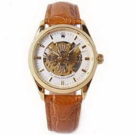 Amanda49 Stylish Round Dial Auto Automatic Mechanical Leather Quartz Watch with 12 Dots Hour Marks for Man - Brown