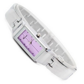 Amanda49 Chic Stainless Steel Watchband Quartz Watch with Square Dial for Female - Purple