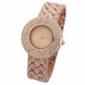 Amanda49 Chic A1099L Round Dial Rhinestone Decoration Steel Wrist Watch for Women - Golden