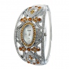 Amanda49 Elegant 2 Arabic Numerals & 2 Dots Hour Markers Silver Bracelet Wrist Watch (Gold Diamonds)