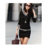 Amanda49 Fashion V-Neck Black Cherry Cotton Long Sleeve Dress--Women's Dresses